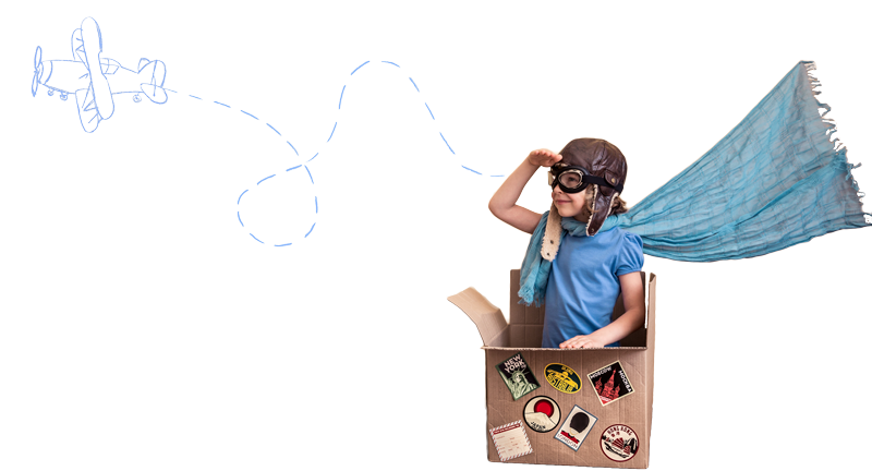 junge-fliegt kid is flying in a box with distance vision